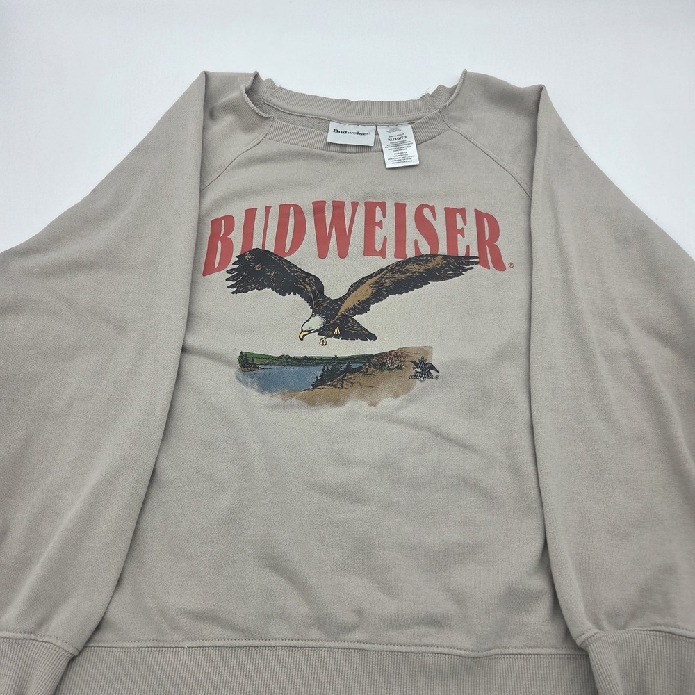 Budweiser Eagle Graphic Sweatshirt Taupe Extra Large Women's Eagle Graige Crop
